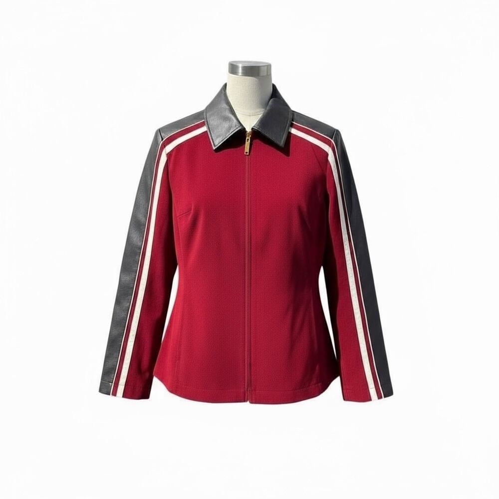 St. John Sport Vintage Leather Jacket Collared Zip Up Fall 2002 Track XS